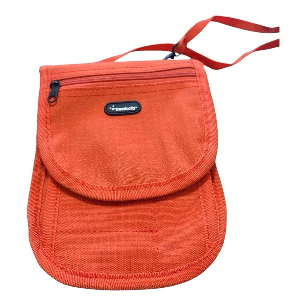 Travelocity Travel Bag Bright Orange Neck Wallet/Passport Holder
